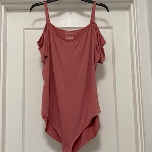 Mauve off the shoulder full panty body suit